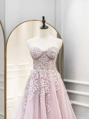 Homecoming Dress Floral, Cute Tulle Sweetheart Long Party Dress with Lace, Beautiful A-Line Prom Dress