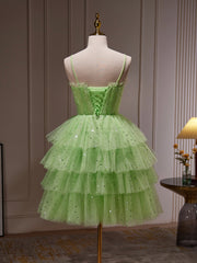 Prom Dresses 2042 Red, Green Tulle Straps Short Party Dress, Light Green Homecoming Dress