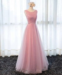 Homecoming Dresses 2039, A Line Round Neck Tulle Long Prom Dress, Lace Evening Dress
