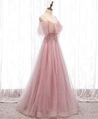 Homecoming Dresses Classy, Pink Sweetheart Tulle Long Prom Dress, Pink Tulle Formal Dress, 1