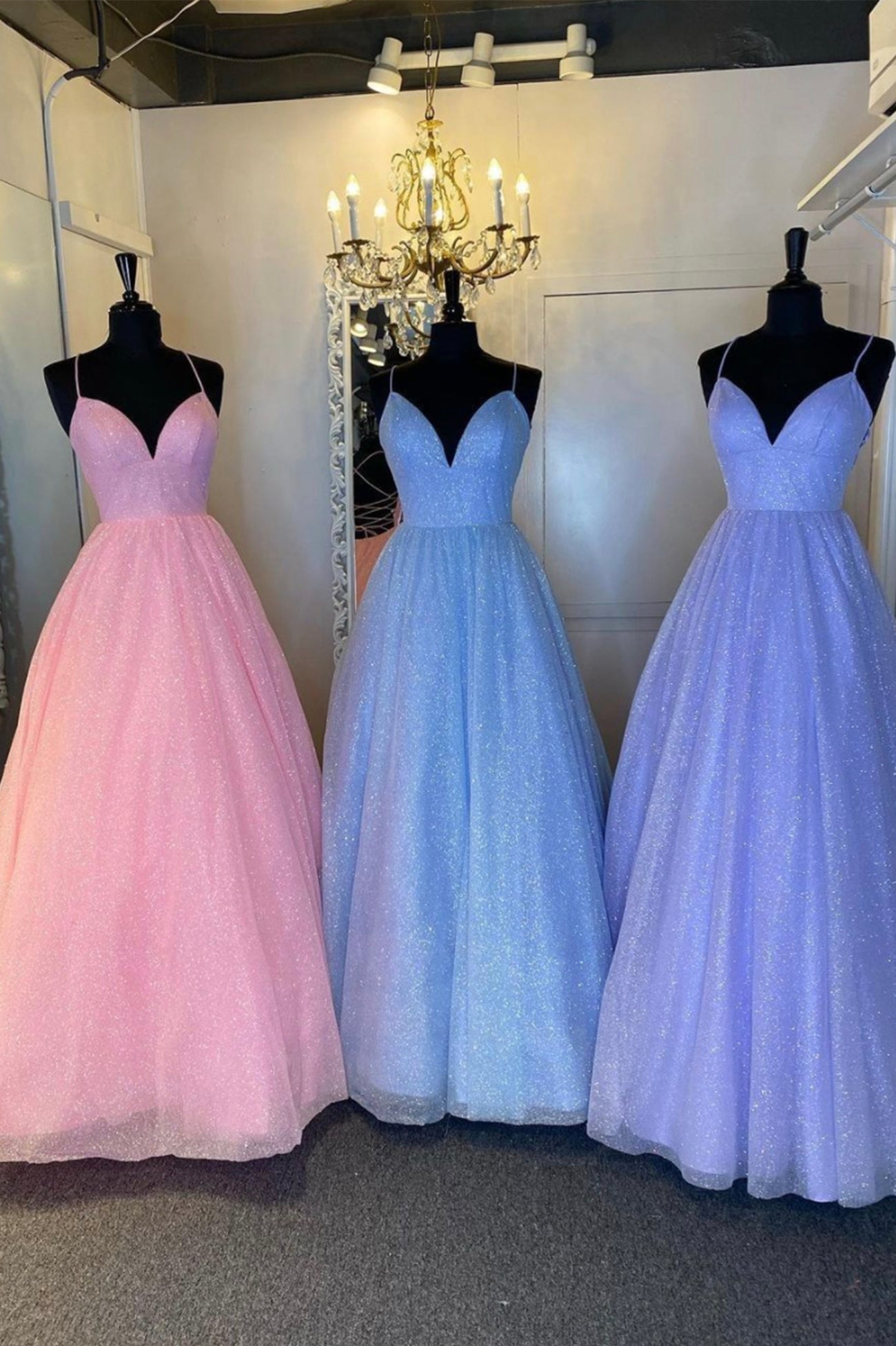 Prom Dress Ideas, Cute V-Neck Tulle Long Prom Dresses, A-Line Evening Dresses