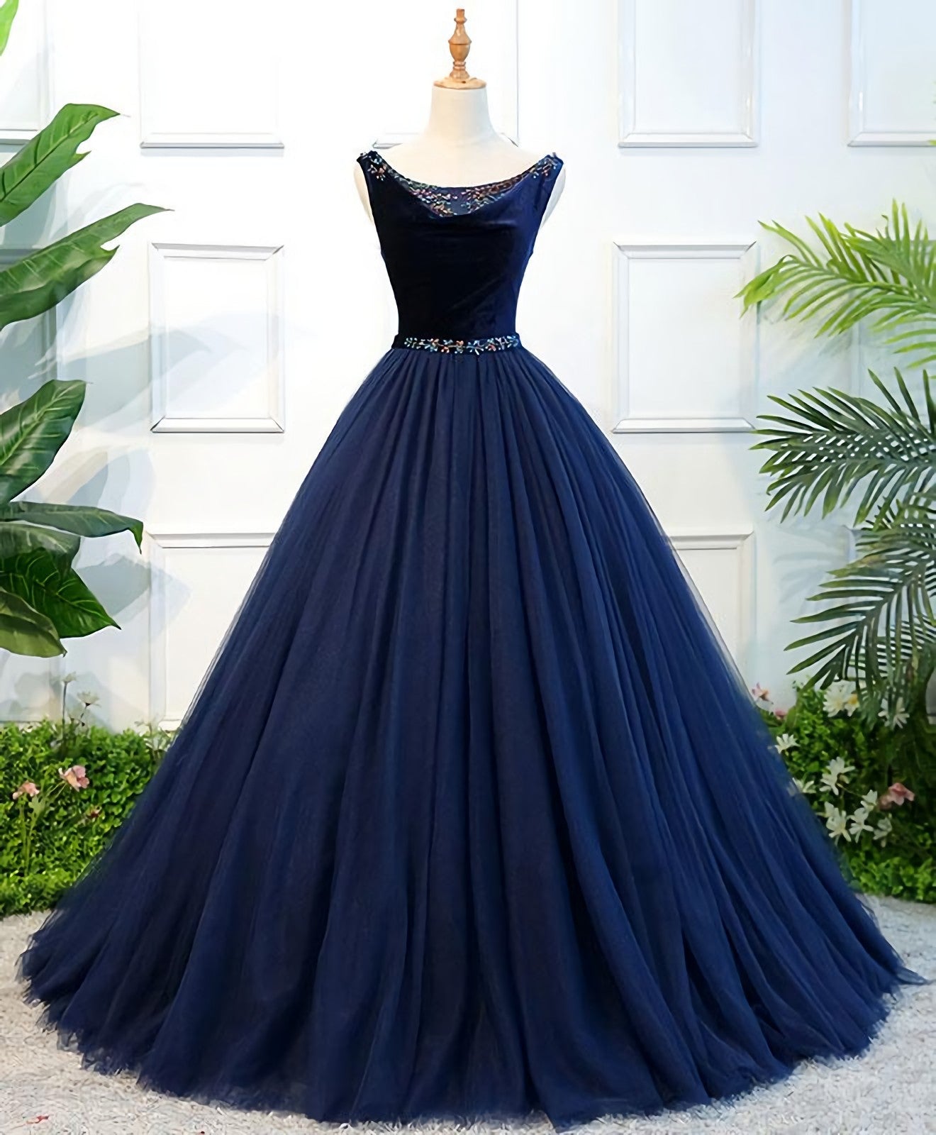 Evening Dresses Short, Dark Blue Tulle Long Prom Dress, Dark Blue Tulle Evening Dress