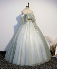 Evening Dress Lace, Green Tulle Lace Long Prom Dress, Green Tulle Sweetheart Dress