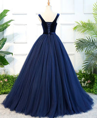 Evening Dresses Elegant, Dark Blue Tulle Long Prom Dress, Dark Blue Tulle Evening Dress