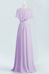 Evening Dress Wholesale, Lavender Faux Wrap Ruffles Long Bridesmaid Dress