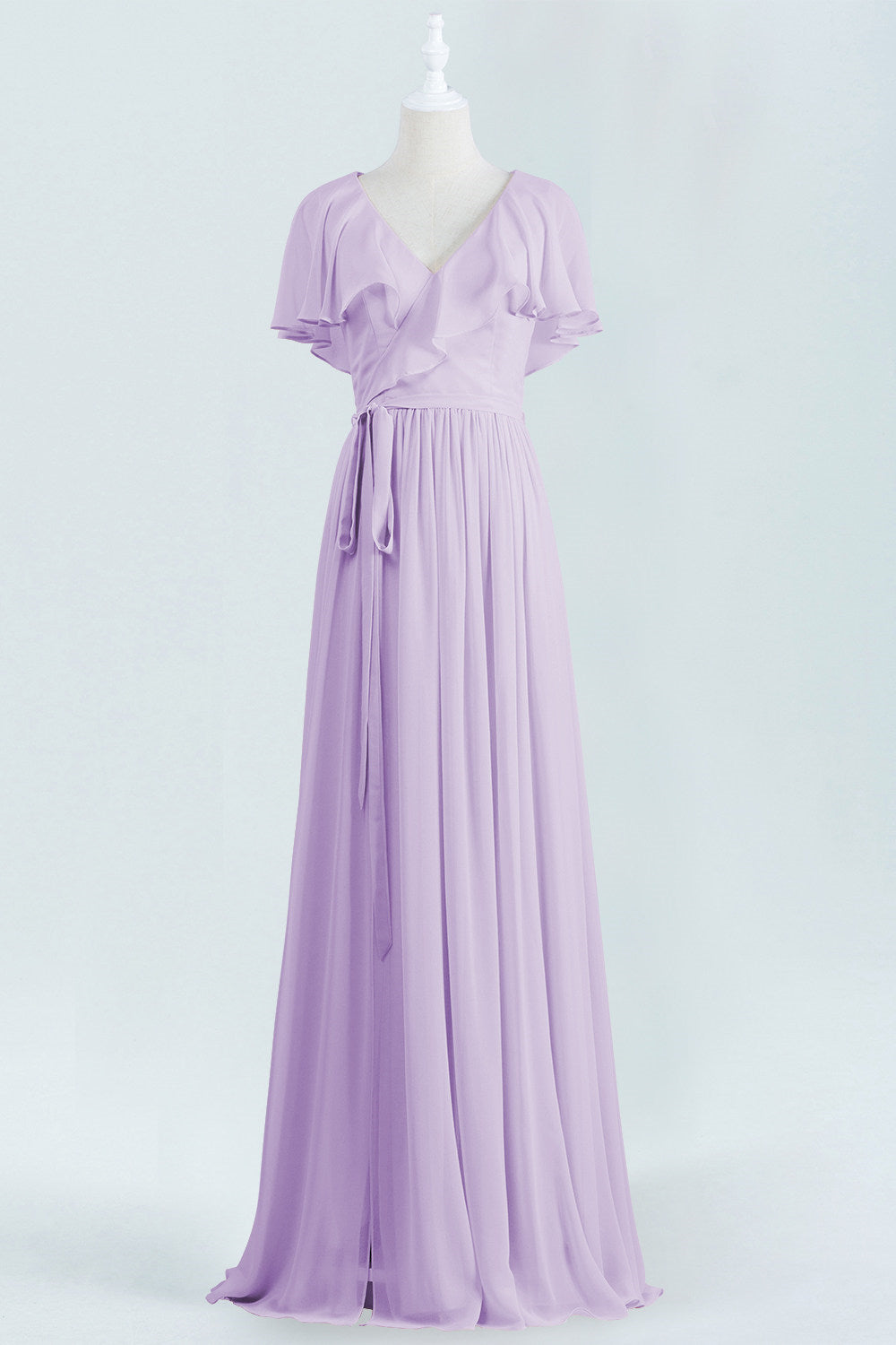 Evening Dresses 90033, Lavender Faux Wrap Ruffles Long Bridesmaid Dress