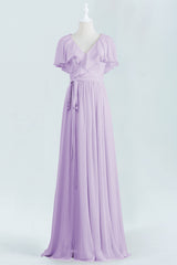 Evening Dresses 90033, Lavender Faux Wrap Ruffles Long Bridesmaid Dress