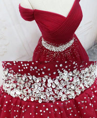 Formals Dresses Long, Burgundy Tulle Sequin Short Prom Dress, Burgundy Homecoming Dress, 1