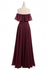 Bridesmaid Dresses Convertible, Burgundy Chiffon Strapless Ruffled A-Line Long Bridesmaid Dress