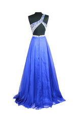 Bridesmaid Dresses Fall, A Line Royal Blue Chiffon One Shoulder Beaded Prom Dresses