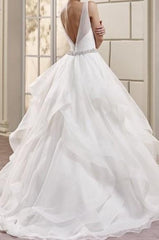 Wedding Dress Long Sleeve, 2024 New Arrival Sweetheart Organza Ruffles Backless Pleated Ball Dresses