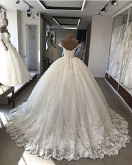Wedding Dress Princess, Luxury Sweetheart Off Shoulder Long Lace Ball Dresses