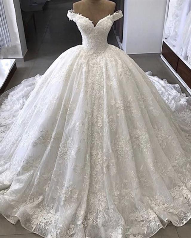 Wedding Dresses Simple, Amazing Off Shoulder Sweetheart Lace Long Ball Dresses