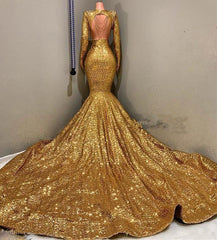Mismatched Bridesmaid Dress, 2024 Sexy Mermaid Gold V Neck Backless Long Sleeves Sequence African American Prom Dresses