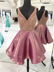 Flower Girl Dress, 2024 A-Line/Princess V Neck Sleeveless V Back Beading Layers Cut Short/Mini Homecoming Dresses