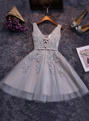 Fairytale Dress, Tulle Sash/Ribbon/Belt Applique Beading V Neck Lace Up Sleeveless Homecoming Dresses