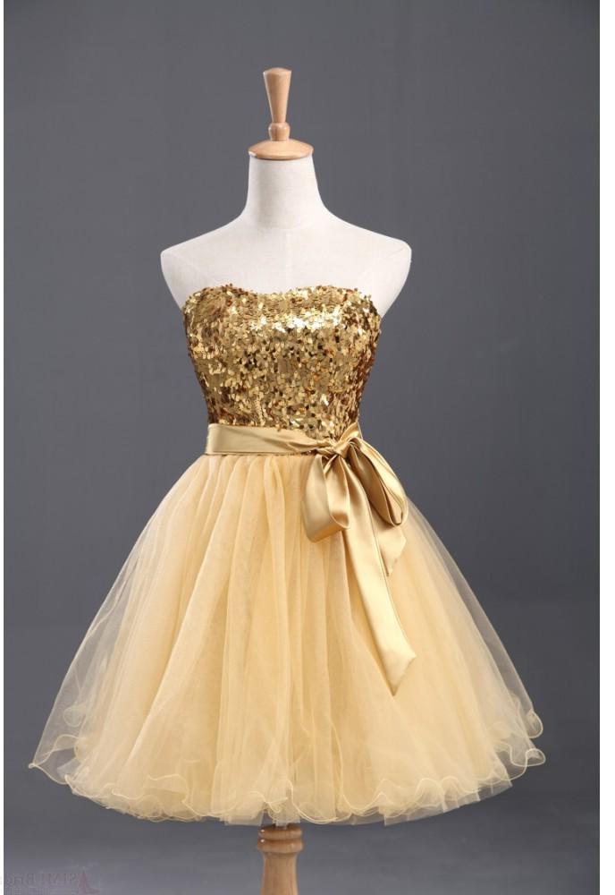 Vintage Prom Dress, Strapless Sweetheart Backless Light Yellow Sequins Bow Knot A Line Homecoming Dresses