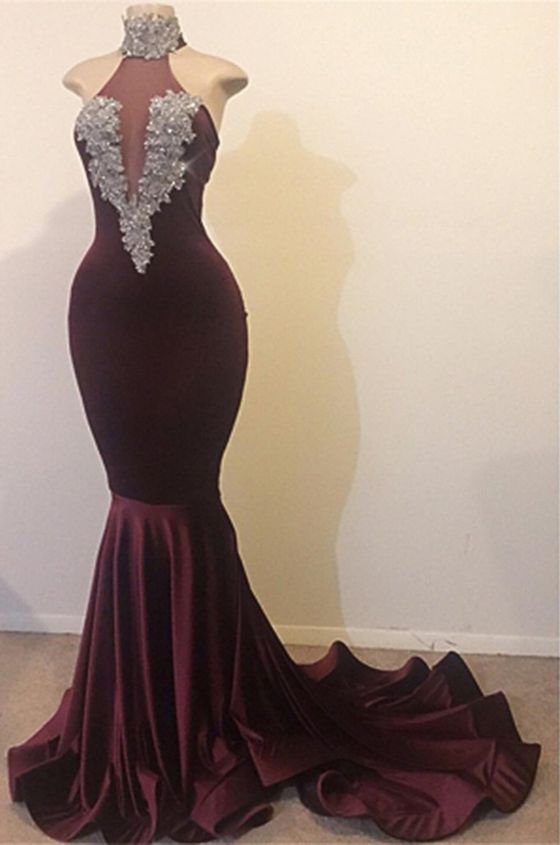 Bachelorette Party Games, 2024 New Arrival High Neck Grape Beaded Mermaid Prom Dresses