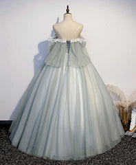 Evening Dress Short, Green Tulle Lace Long Prom Dress, Green Tulle Sweetheart Dress