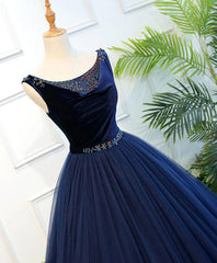 Evening Dresses For Weddings, Dark Blue Tulle Long Prom Dress, Dark Blue Tulle Evening Dress