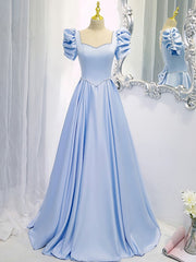 Prom Dress Store Near Me, Blue Satin Backless Long Prom Dress, Blue Evening Dress