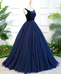 Evening Dresses Boutique, Dark Blue Tulle Long Prom Dress, Dark Blue Tulle Evening Dress