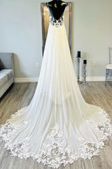 Wedding Dresses With Straps, White Floral Lace Open Back Mermaid Long Wedding Dress