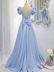 Prom Dress Stores Near Me, Blue Satin Backless Long Prom Dress, Blue Evening Dress