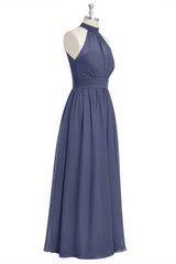 Evening Dress Near Me, Lavender Chiffon Halter Long Bridesmaid Dress