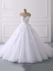 Wedding Dresses For Sale, Lace Applique Ball Gown Vestido Wedding Dresses Spaghetti Straps