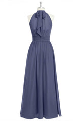 Evening Dresses Near Me, Lavender Chiffon Halter Long Bridesmaid Dress