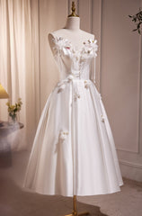 Wedding Color Schemes, Beautiful Straps Satin Prom Dress with Exquisite Beads and flower Appliques