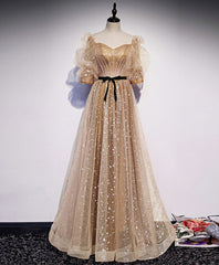 Formal Dresses For Winter, Champagne Sweetheart Tulle Long Prom Dress, Tulle Formal Dress