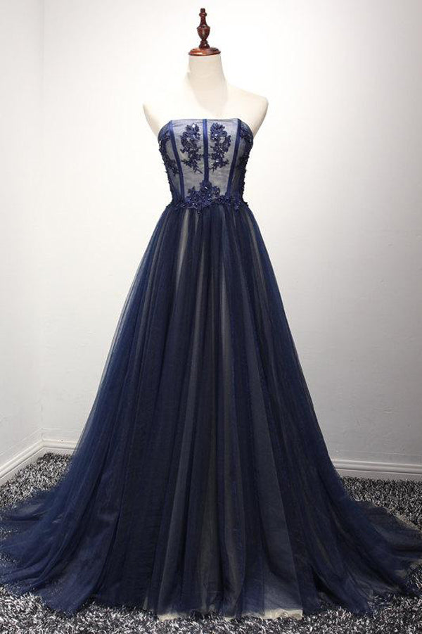 Bridesmaid Dresses Winter, Navy A Line Sweep Train Straight Sleeveless Mid Back Lace Up Prom Dresses
