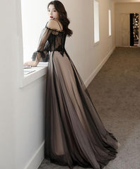 Homecoming Dresses Sparkles, Black Tulle A Line Lace Long Prom Dress, Tulle Lace Formal Dress