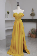 Party Dress Jumpsuit, Yellow Chiffon Long Prom Dress, A-Line Off the Shoulder Evening Dress