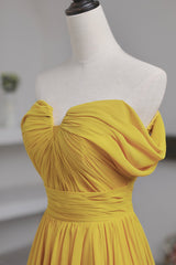 Elegant Dress Classy, Yellow Chiffon Long Prom Dress, A-Line Off the Shoulder Evening Dress