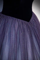 Party Dresses Long Dress, Purple Velvet Tulle Long Prom Dresses, A-Line Off the Shhouler Evening Dresses