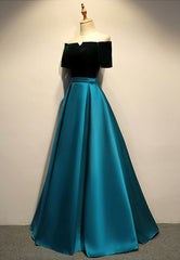 Prom Dresses Different, Elegant Velvet Satin Long Prom Dresses, A-Line Evening Dresses