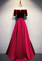 Prom Dress V Neck, Elegant Velvet Satin Long Prom Dresses, A-Line Evening Dresses