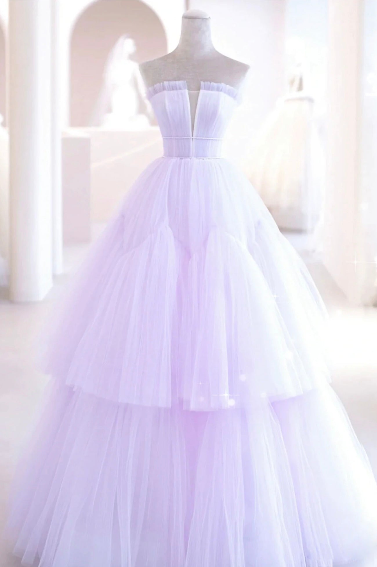 Flower Girl, Purple Strapless Tulle Long Formal Gown, Purple A-Line Evening Dress