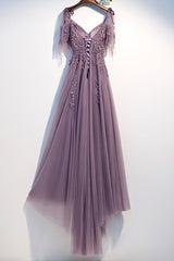 Mismatched Bridesmaid Dress, Purple Tulle Lace Long Prom Dresses, A-Line Evening Party Dresses