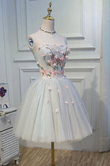 Bridesmaid Dress Online, Lovely Strapless Tulle Lace Knee Length Prom Dress, A-Line Party Dress