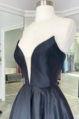 Bridesmaids Dresses Near Me, Black Satin Long A-Line Prom Dress, Black Evening Party Dress