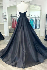 Bridesmaid Dress Colours, Black Satin Long A-Line Prom Dress, Black Evening Party Dress