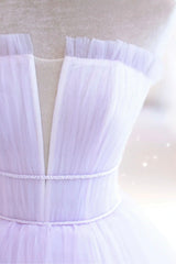 Bride Dress, Purple Strapless Tulle Long Formal Gown, Purple A-Line Evening Dress