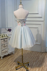 Bridesmaid Dresses Color Schemes, Lovely Strapless Tulle Lace Knee Length Prom Dress, A-Line Party Dress