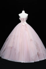 2045 Prom Dress, Lovely Pink Tull Applique Ball Gown Formal Dress, Pink Sweet 16 Dress