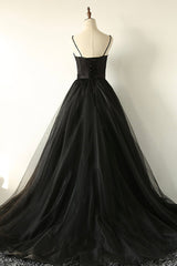 Bridesmaids Dress Styles, Black A-Line Spaghetti Strap Long Prom Dresses, Black Evening Dresses