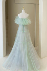 Prom Dresses Country, Green Tulle Floor Length Prom Dress, A-Line Off Shoulder Evening Dress